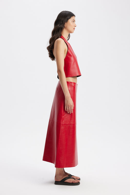 Roca Skirt in Red Leather