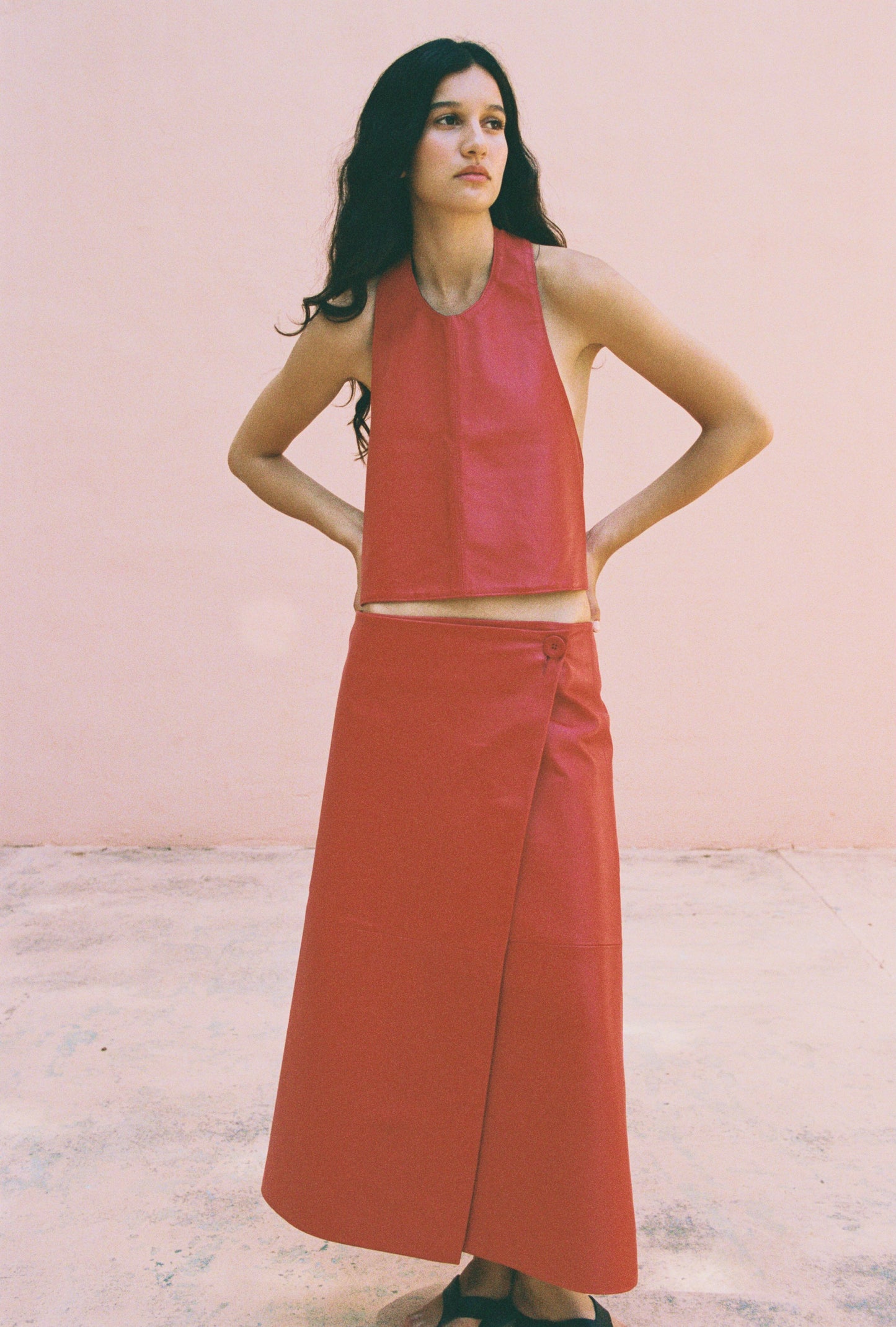 Roca Skirt in Red Leather