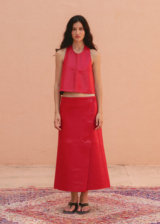 Roca Skirt in Red Leather