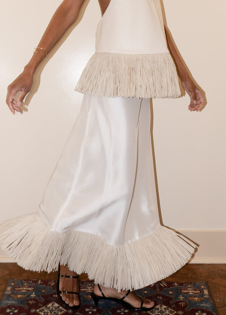 Deià Skirt in Ivory Silk with Raffia
