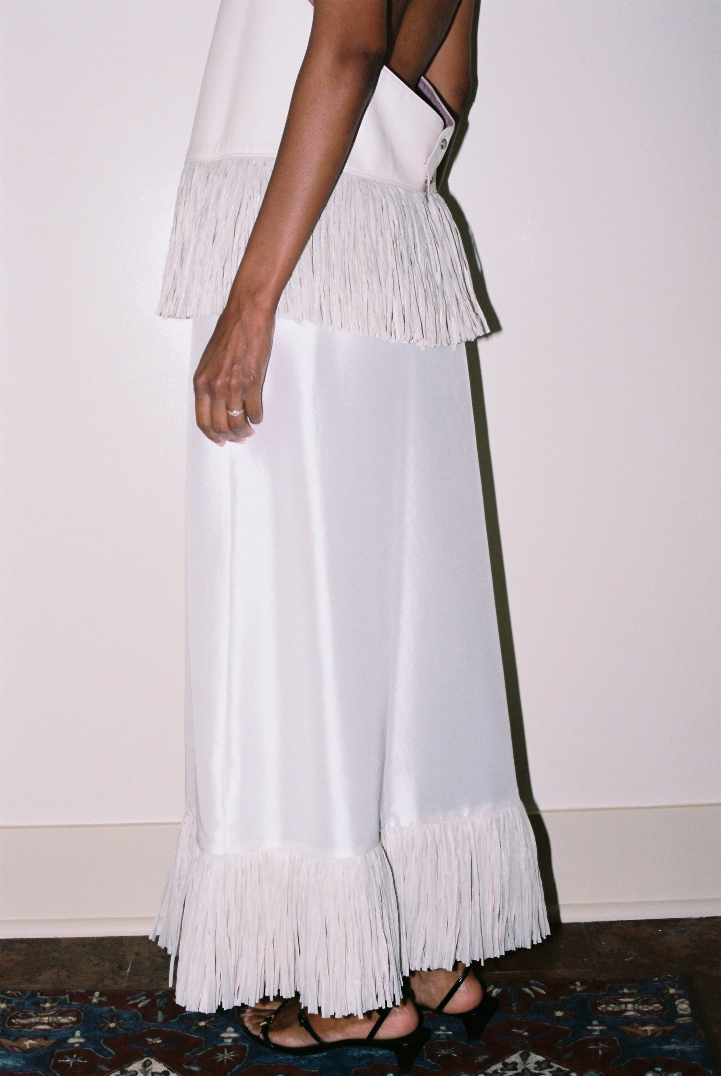 Deià Skirt in Ivory Silk with Raffia