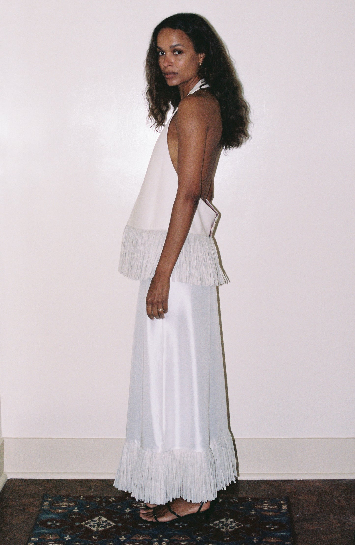 Deià Skirt in Ivory Silk with Raffia
