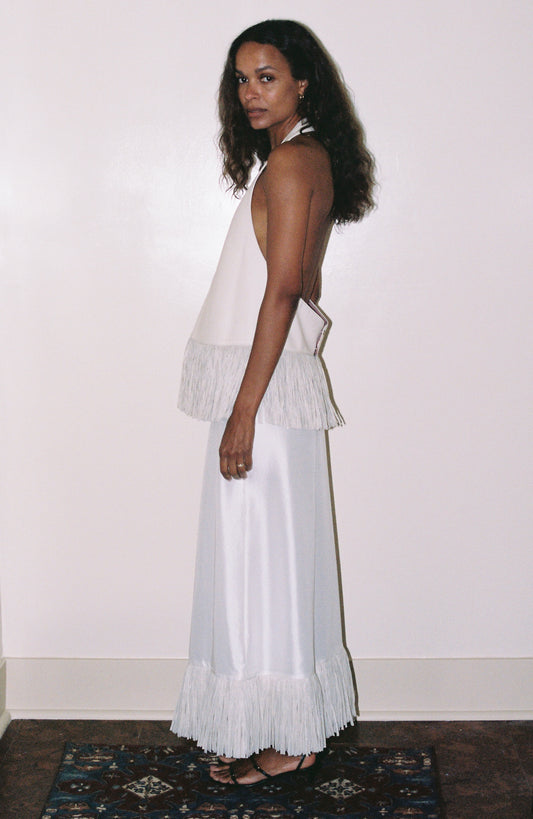 Deià Skirt in Ivory Silk with Raffia