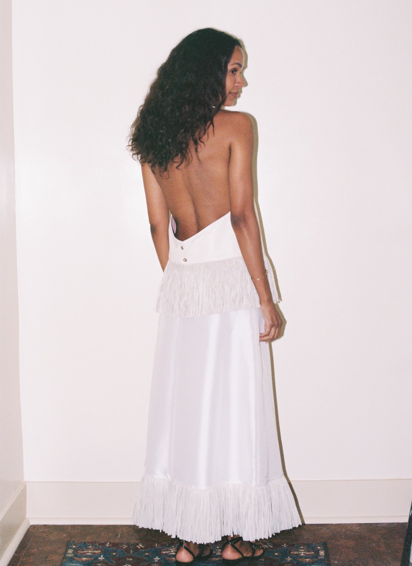 Deià Skirt in Ivory Silk with Raffia