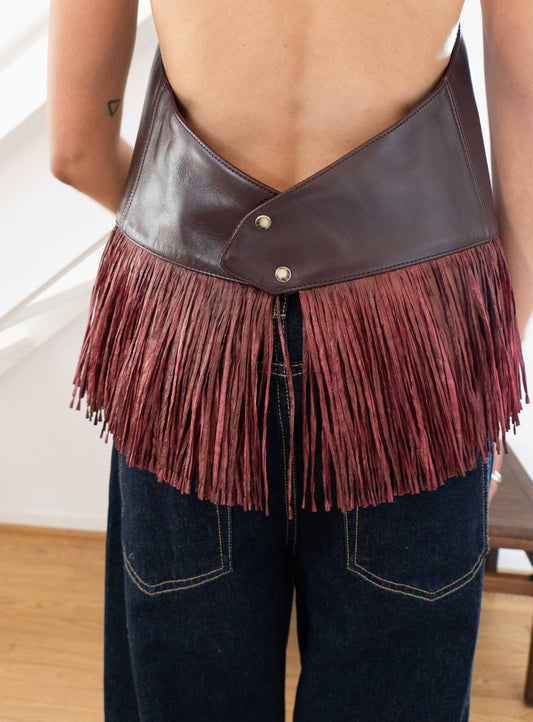 Ana Leather Halter in Deep Bordeaux