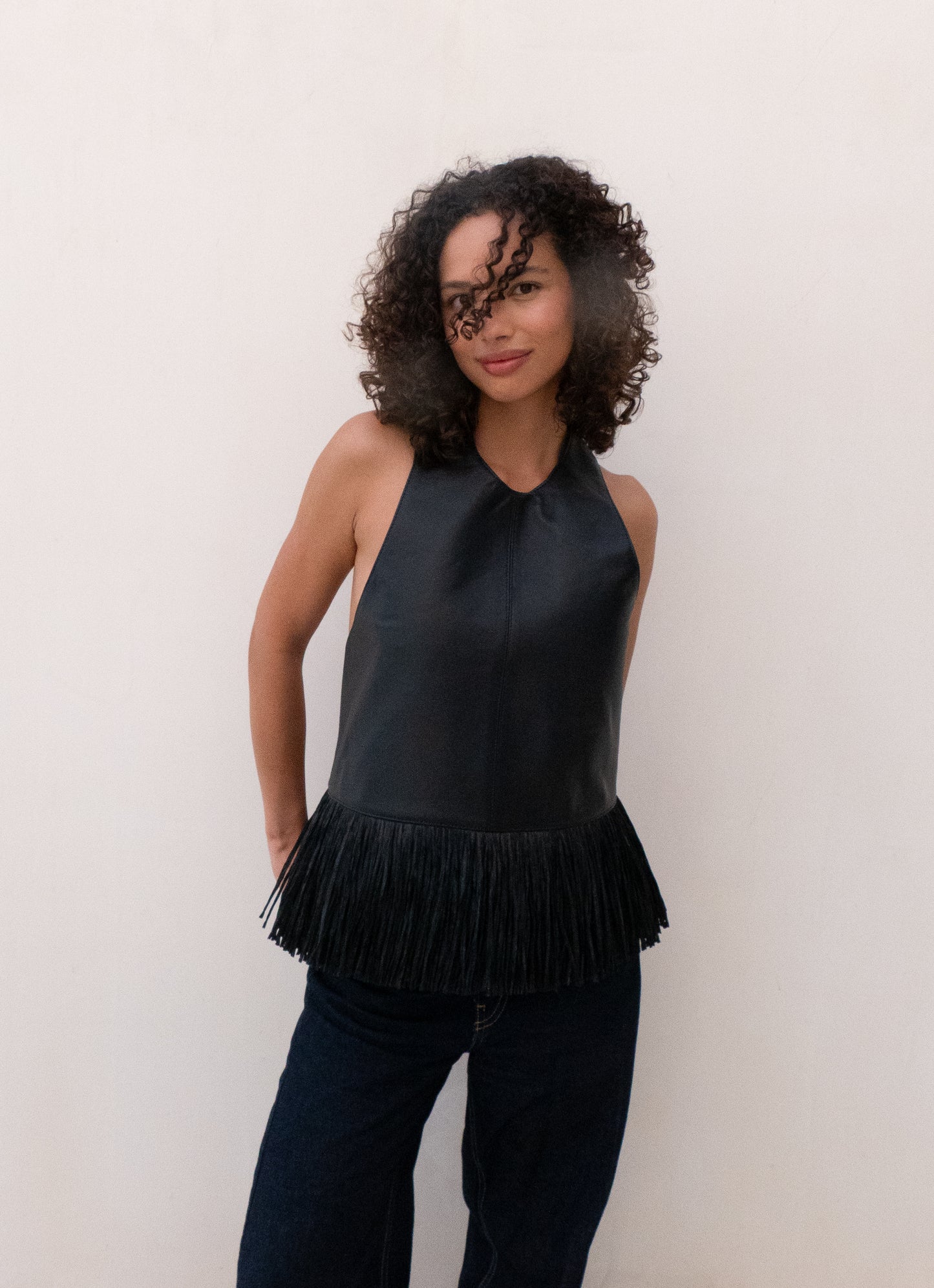 Ana Leather Halter in Black