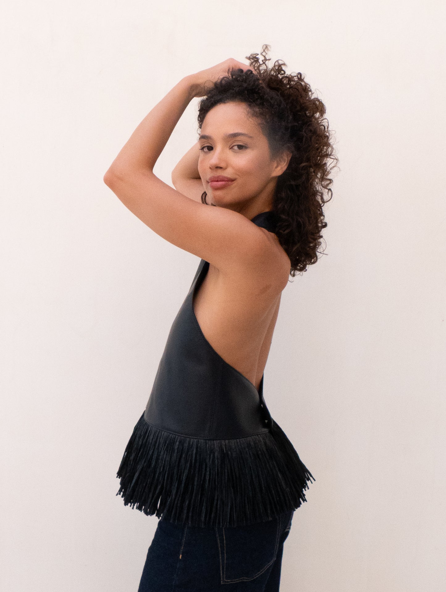 Ana Leather Halter in Black